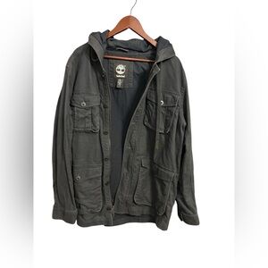 Timberland Canvas Hooded Men’s Large Jacket Cargo Pockets Gray Oversized Heavy